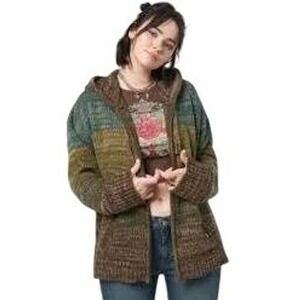 Minga London Knit Zip Hoodie Sweater Womens Size L US 8 Wool Blend Made Portugal